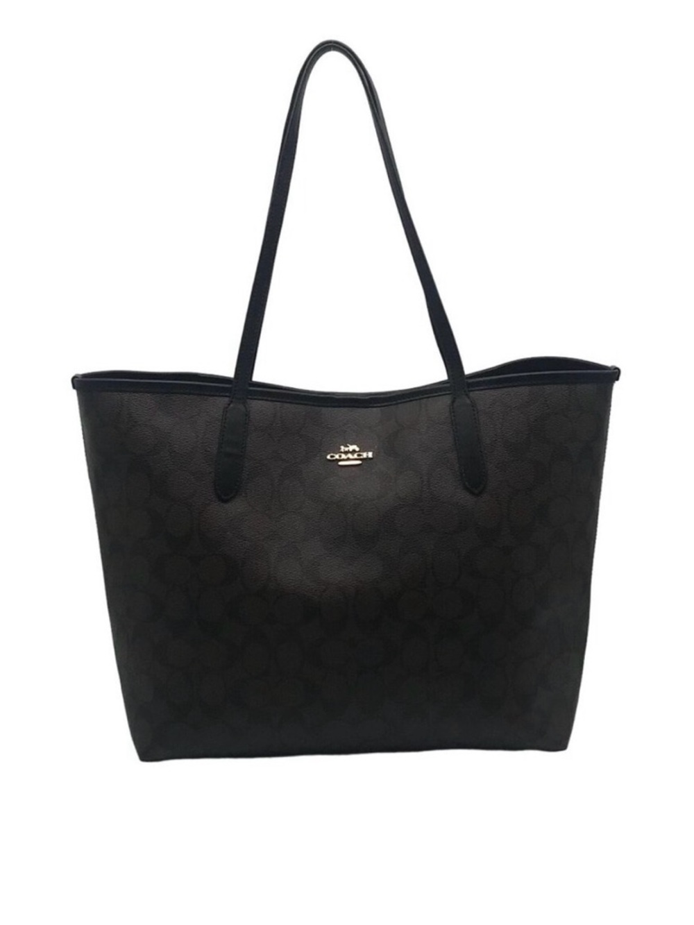 Coach Black Signature Jacquard City Tote #5696 w dust bag & insert-Nice!